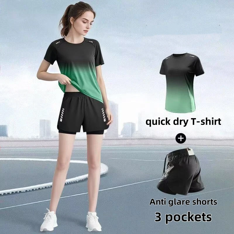 Badminton Wallpaper - Sportkledingset voor dames, hardloopshorts, T-shirt, yogakleding,