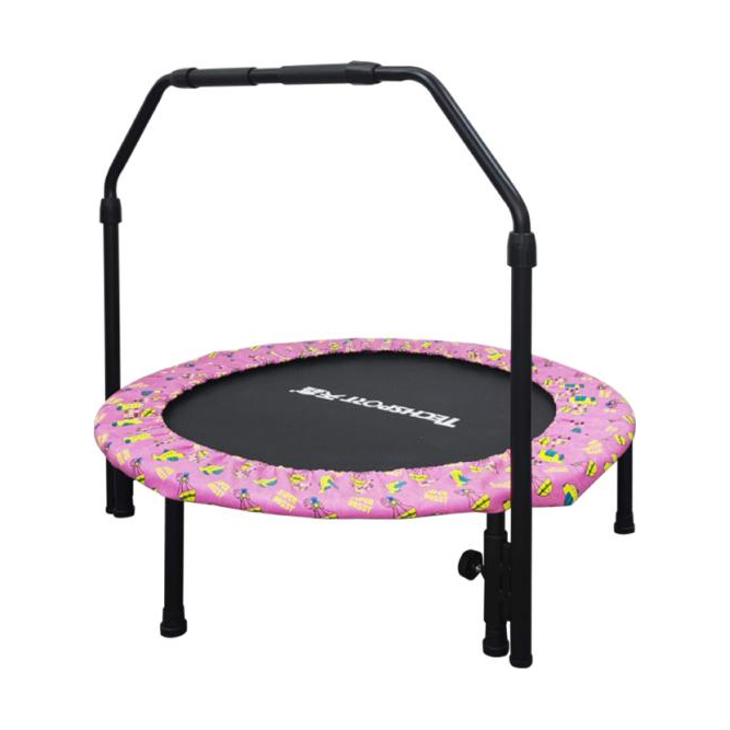 Training Net Mini - Roze kinder-trampoline met verstelbare handgreep, opvouwbaar,
